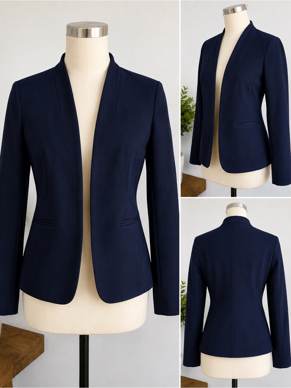 J Crew Navy Open Front Blazer Womens Size 2 Career Office Stretch Knit Jacket